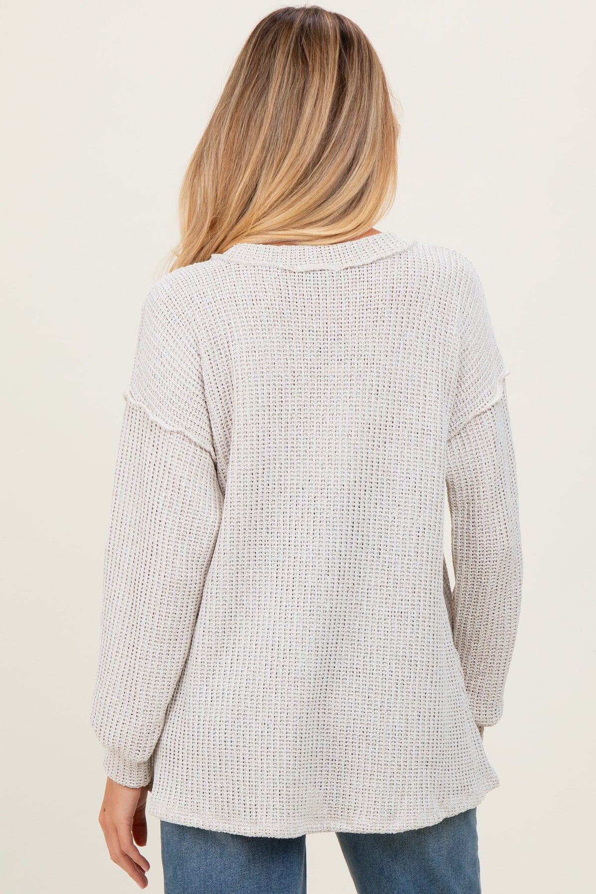 Beige Long Puff Sleeve Solid Oversized Maternity Top