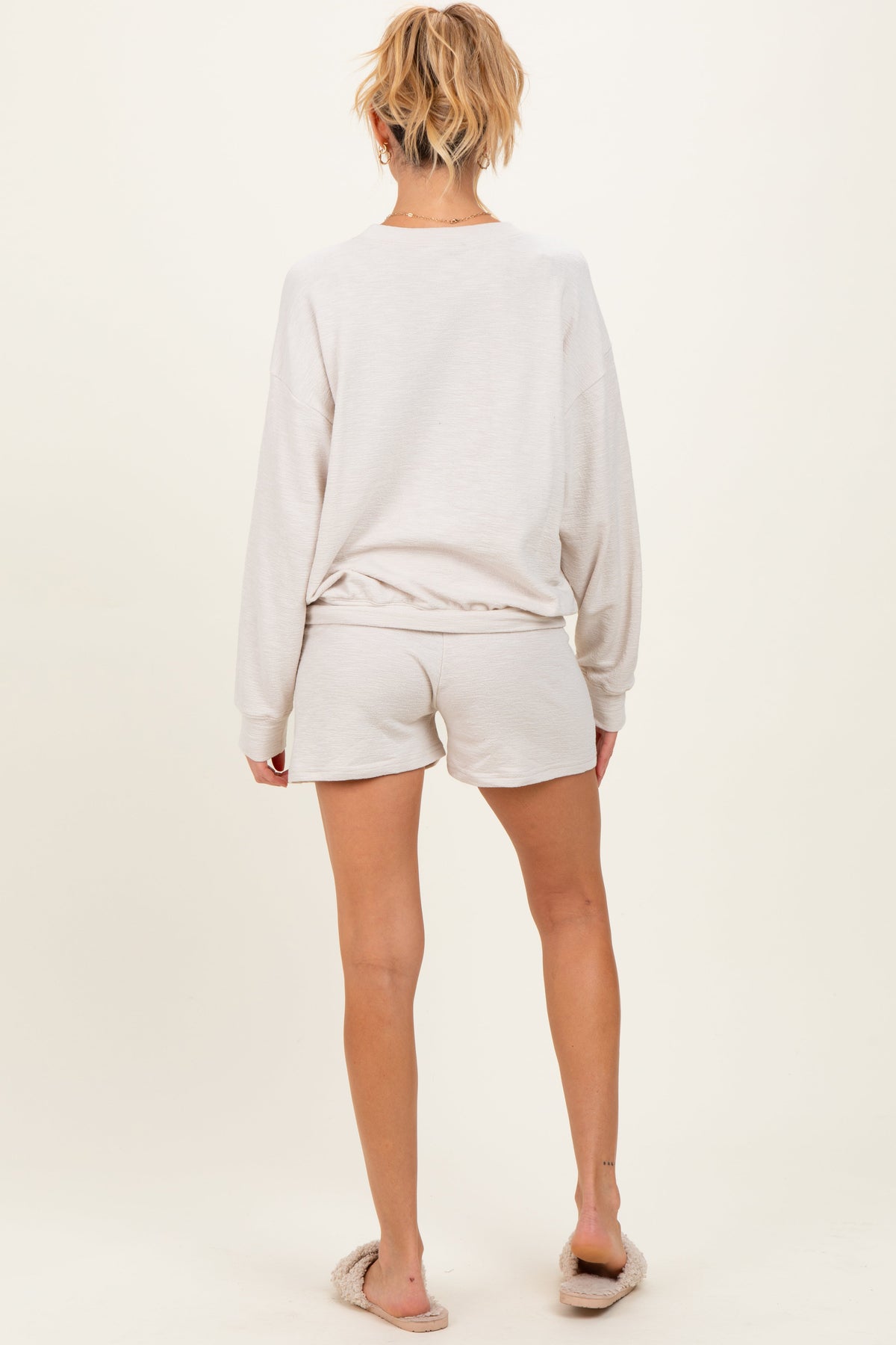 Beige Maternity Pullover & Shorts Set