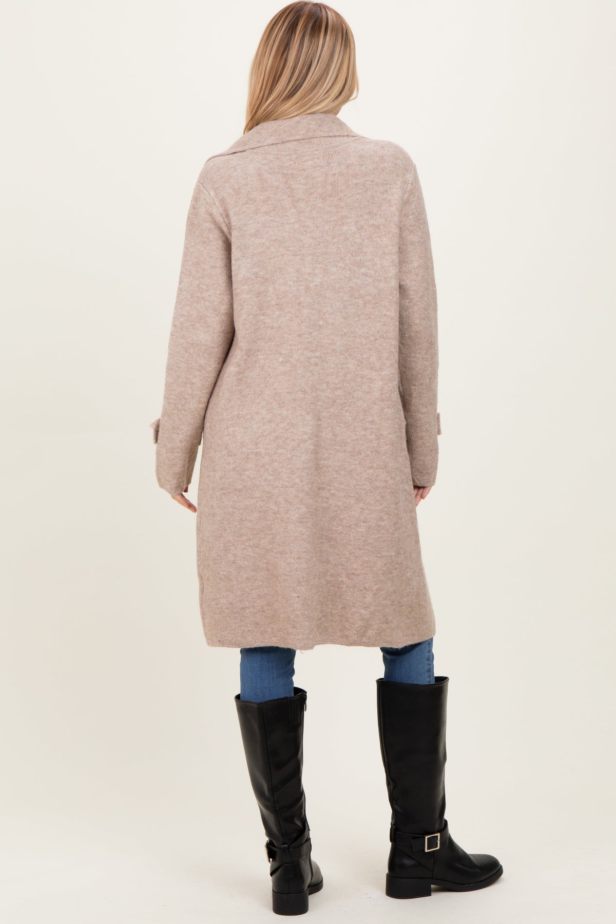 Beige Knit Long Sweater Coat