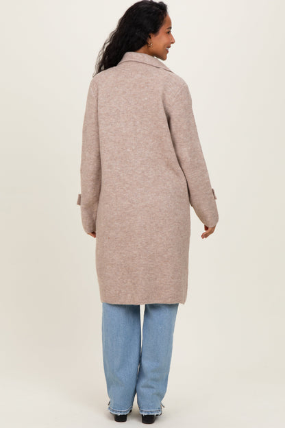Beige Knit Long Maternity Sweater Coat