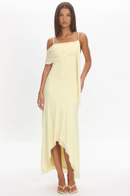 Millitah Asymmetric Hem Mesh Maxi Dress Butter