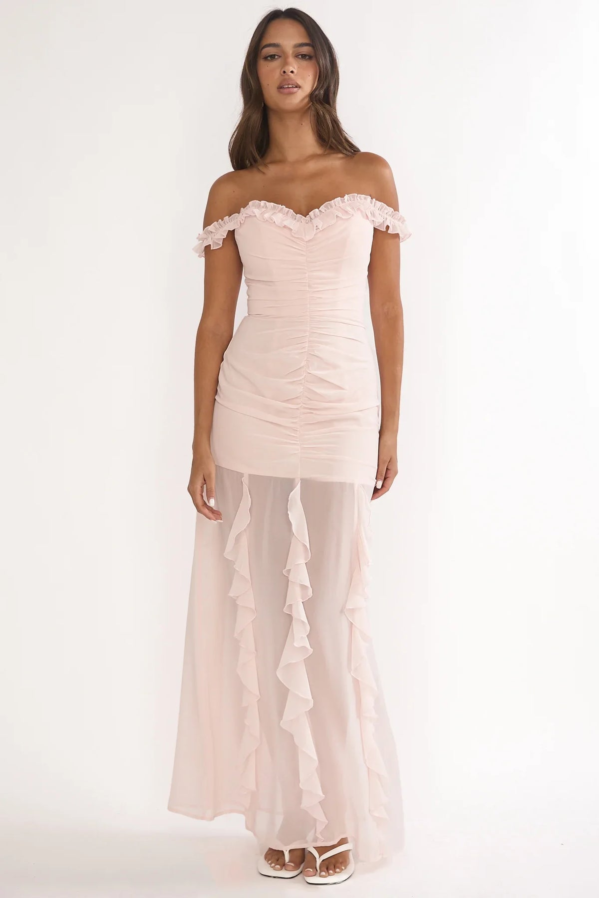 Fall In Love Off Shoulder Frill Maxi Dress Power Pink
