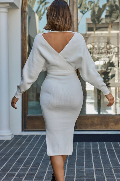 Cameo Batwing Knit Midi Dress Ivory