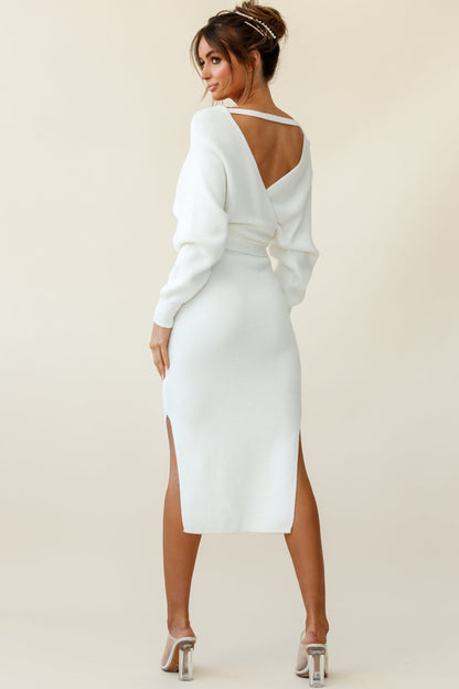 Cameo Batwing Knit Midi Dress Ivory