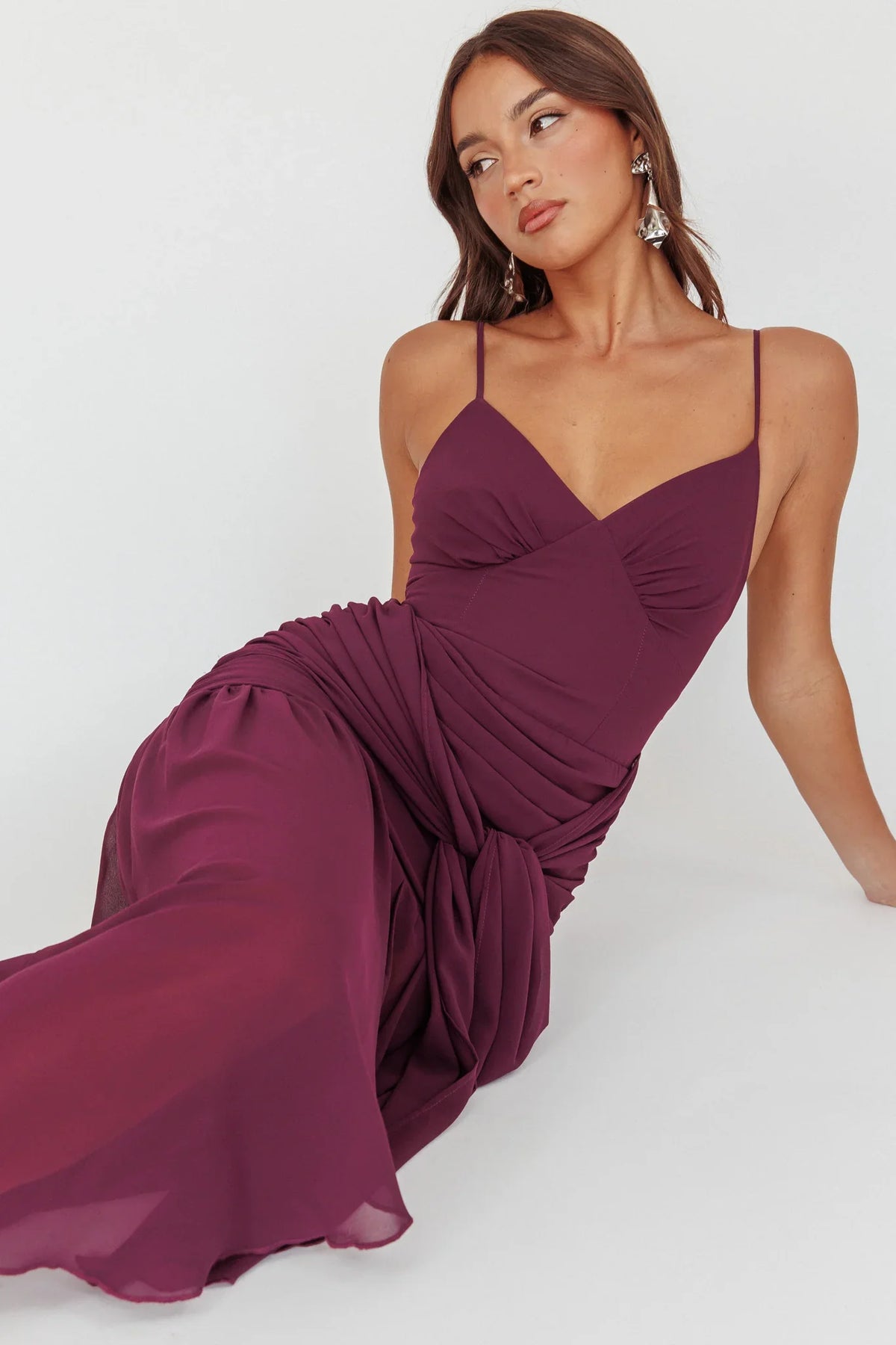 Floating Waist Sash Maxi Dress Plum