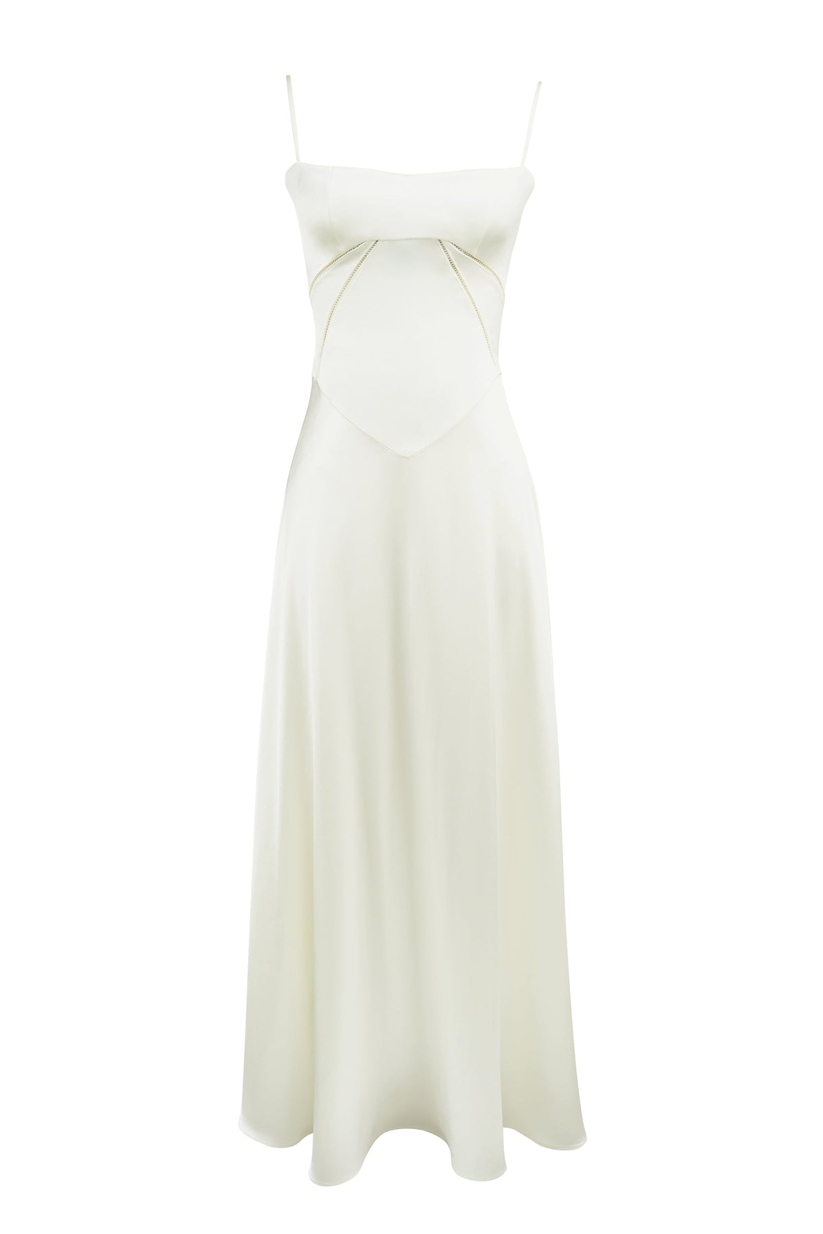 ivory satin lace up maxi dress