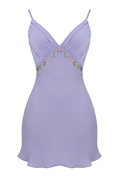 embroidered lavender mini dress
