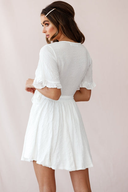 Cara Frill Trim Wrap Dress White