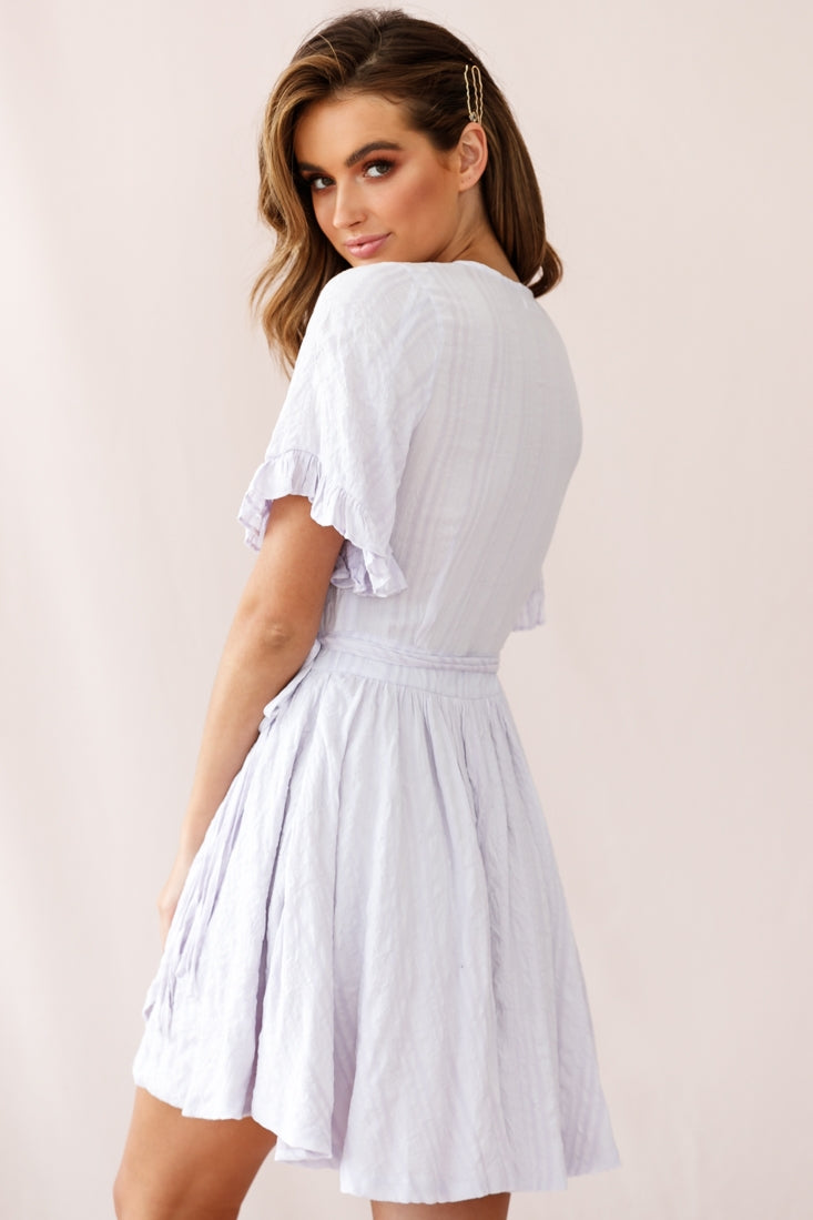 Cara Frill Trim Wrap Dress Stripe Print Lavender