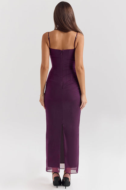 grape mesh corset maxi dress