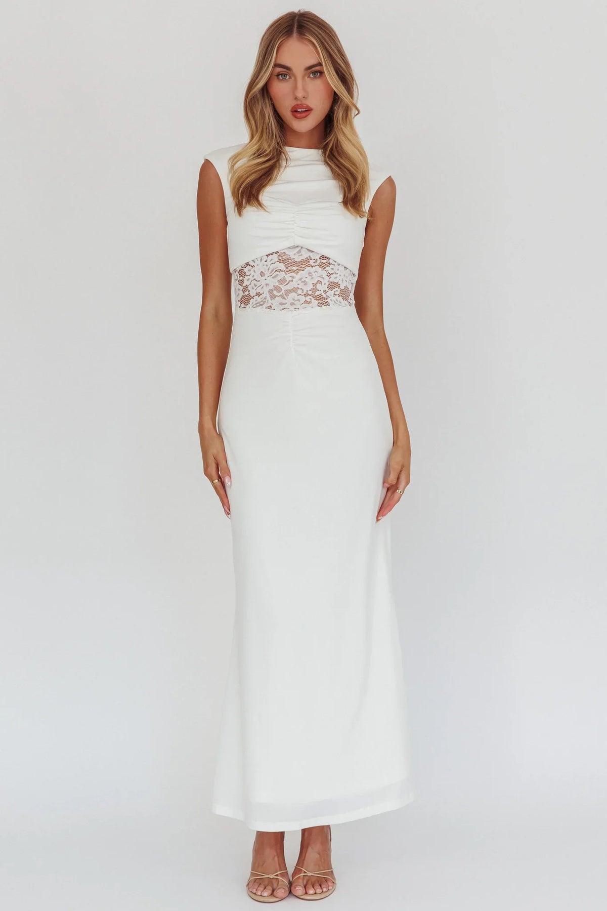 Solara Lace Waist Maxi Dress White