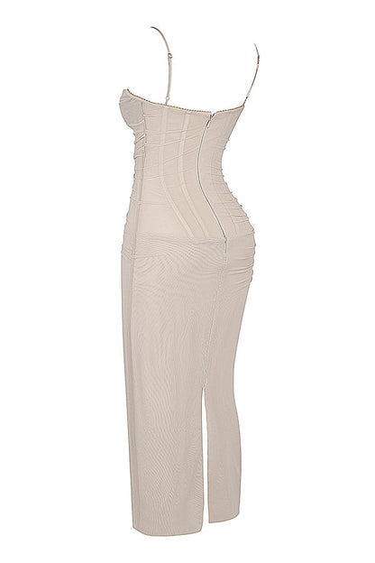 sand stretch mesh maxi dress
