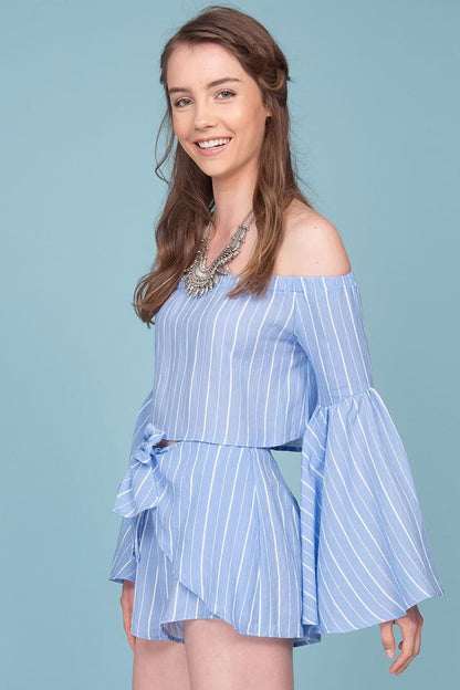 Blaine Tie Waist Pinstripe Shorts Blue