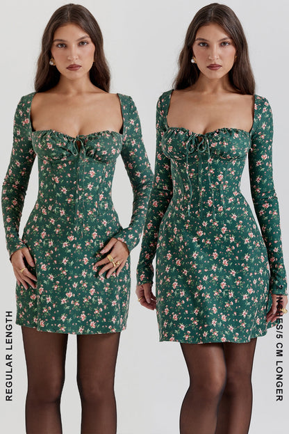green floral corset mini dress