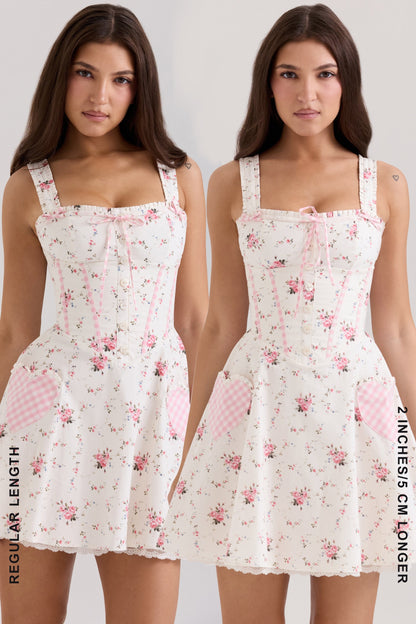 cream rose print stretch cotton mini dress