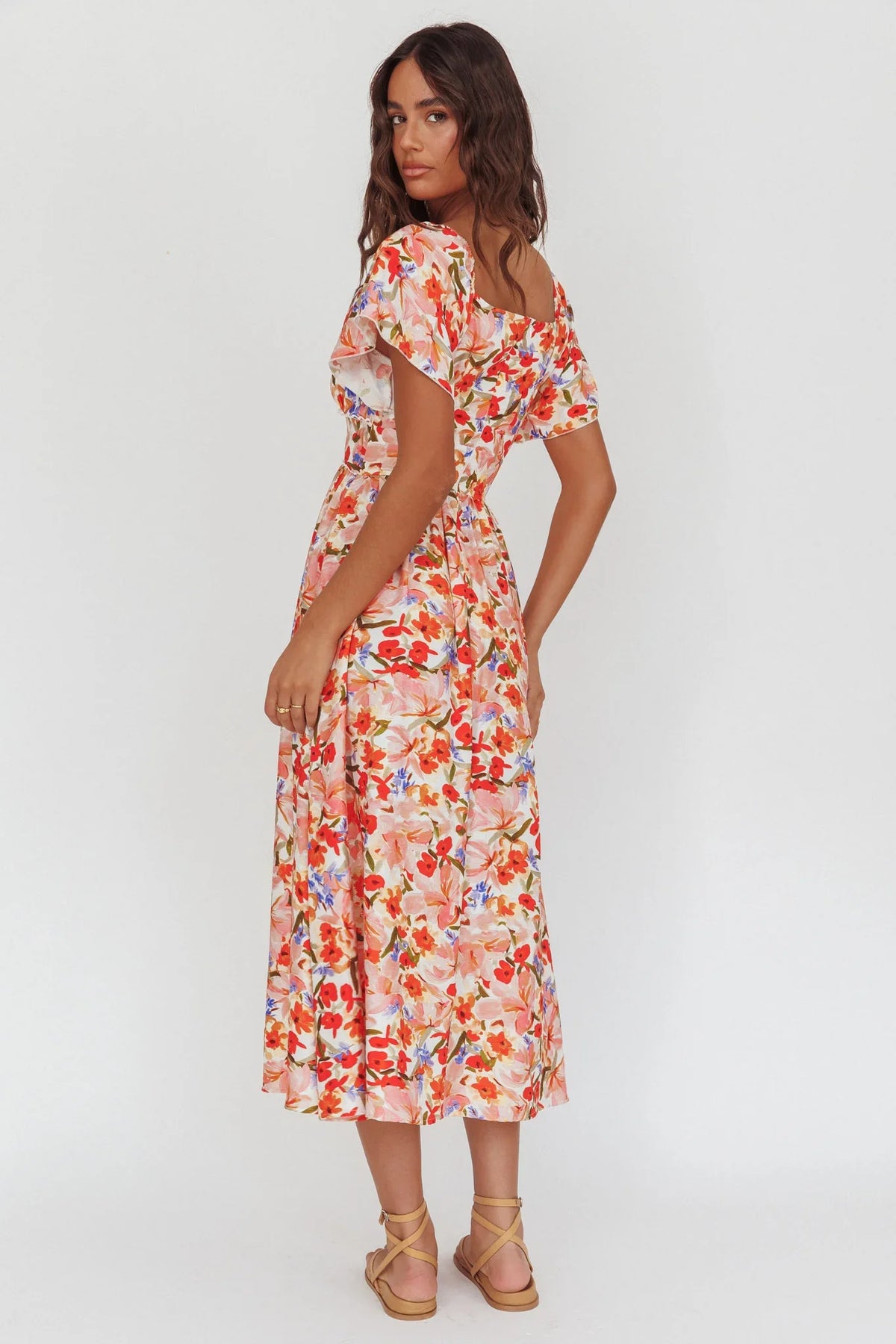 Carynna Flutter Sleeve Maxi Dress Floral Red