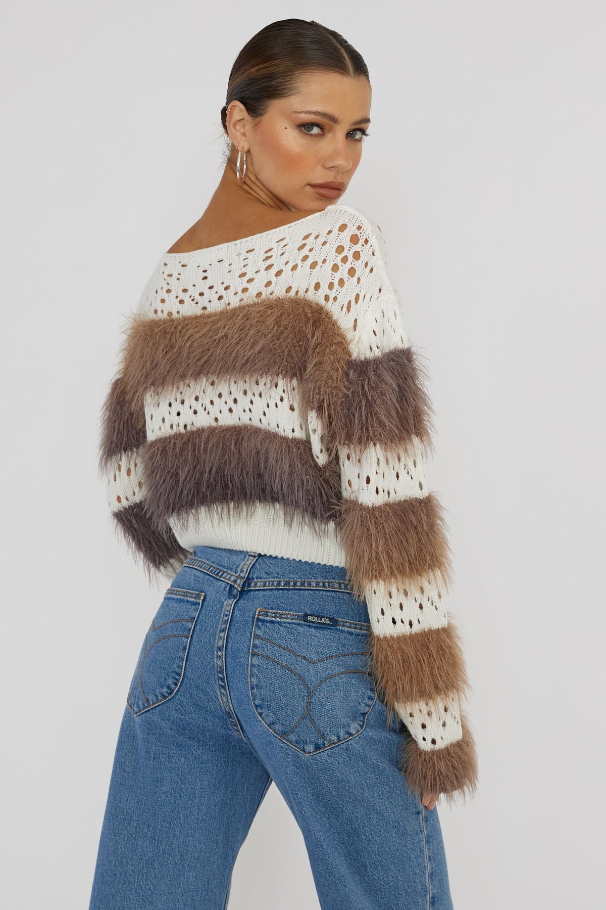 Borealis Fur Trim Knit Sweater Brown