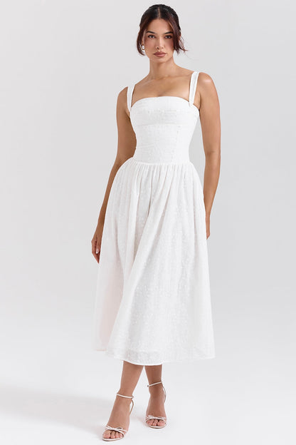white broderie anglais midi sundress