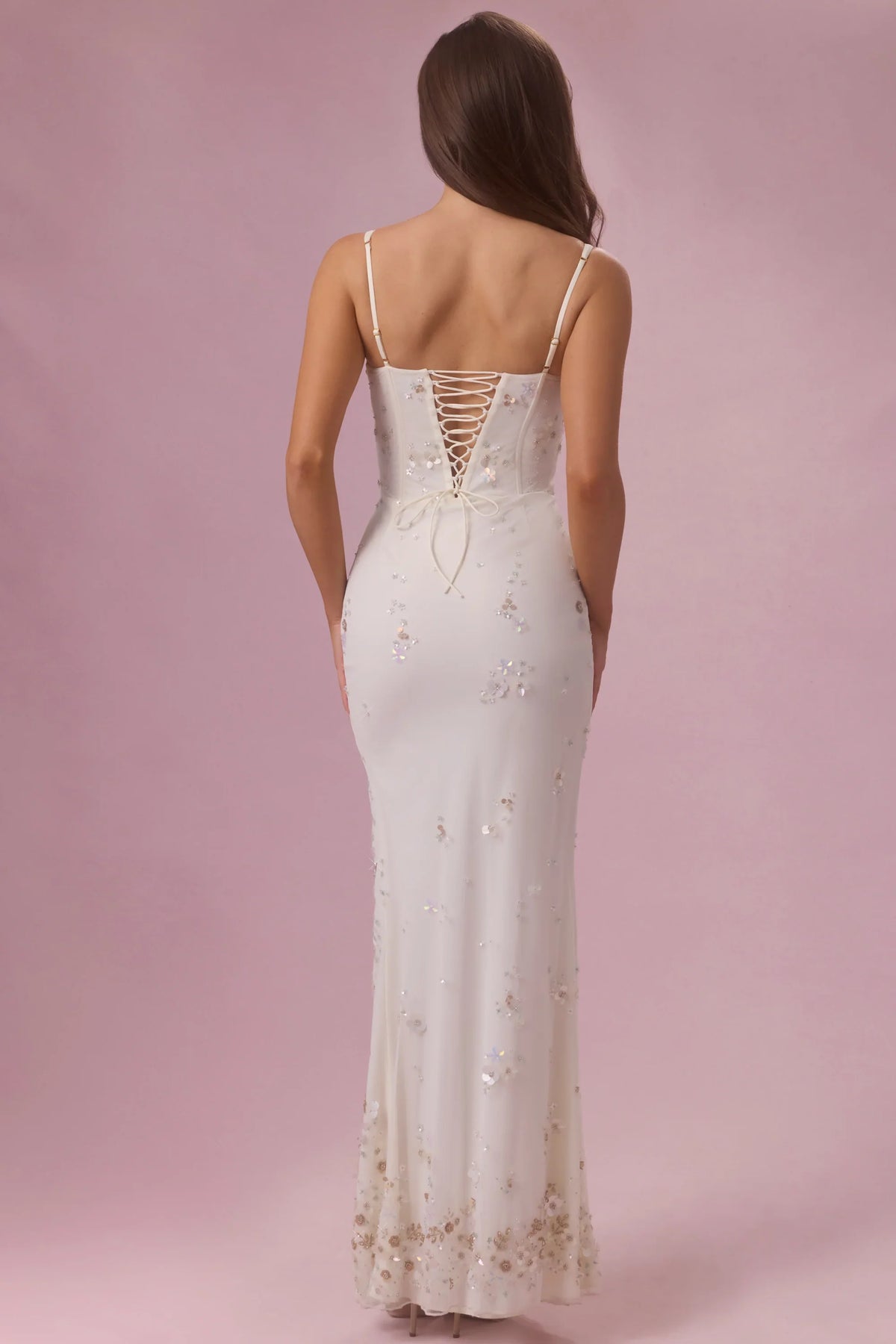 Embellished Corset Maxi Dress in Ivory