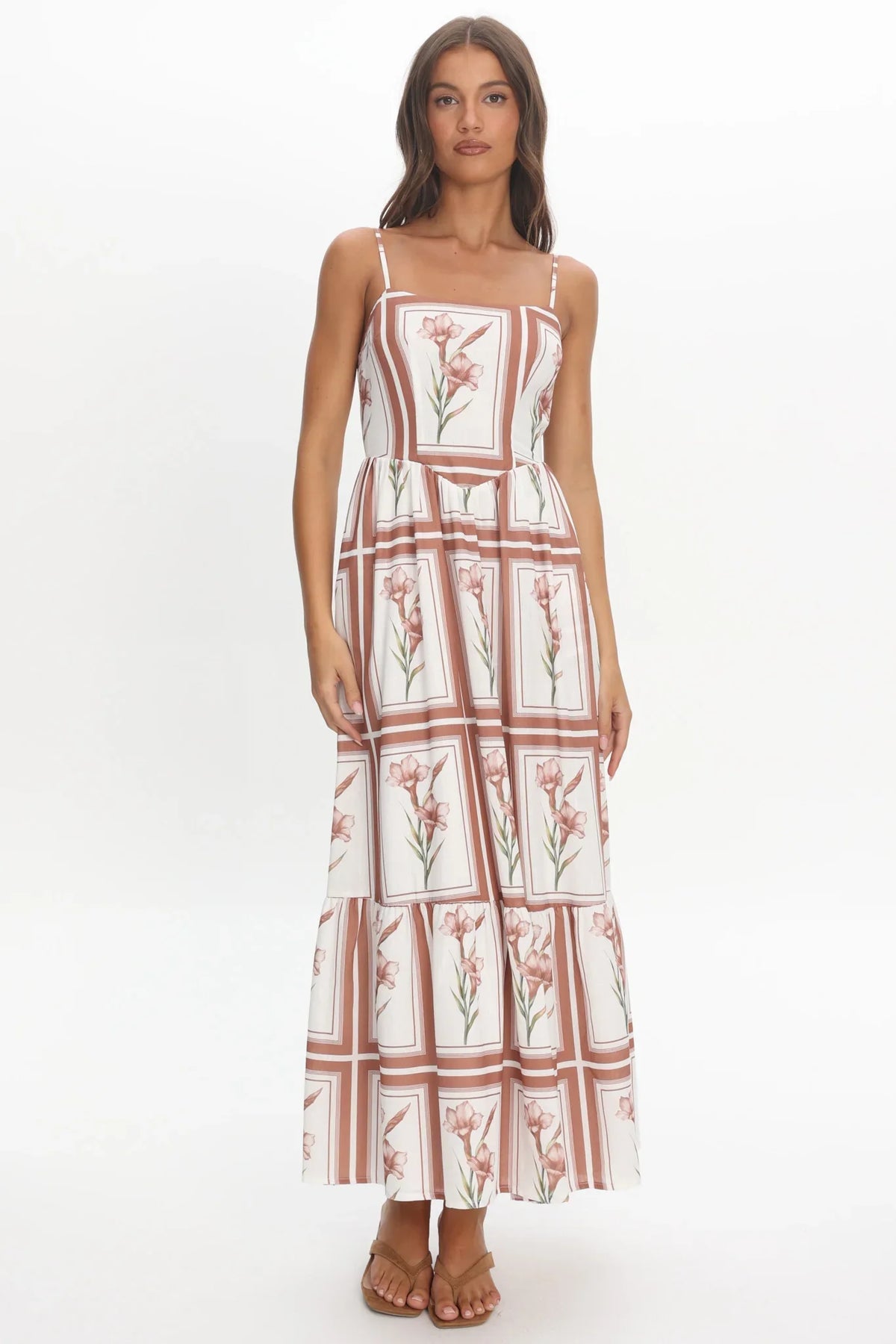 Newbury Bow Back Maxi Dress Floral Chocolate