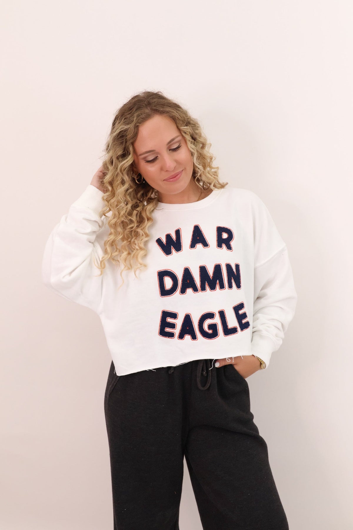 War Damn Eagle Chenille Cropped Sweatshirt