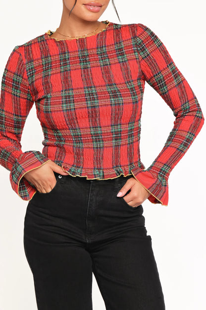 Lillee Ruched Top - Red Plaid
