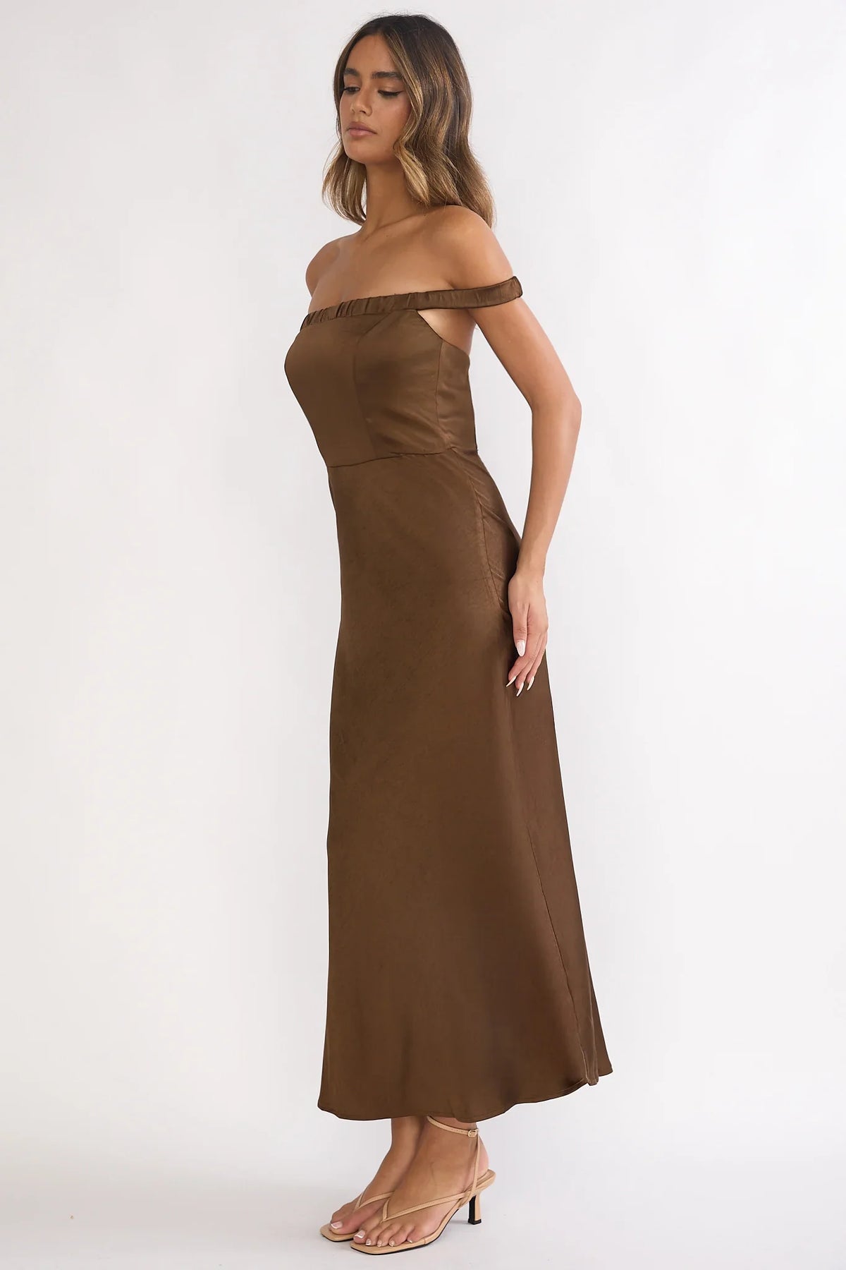 Cari Off-Shoulder Strap Maxi Dress Chocolate