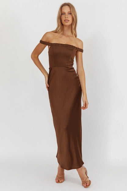 Cari Off-Shoulder Strap Maxi Dress Chocolate