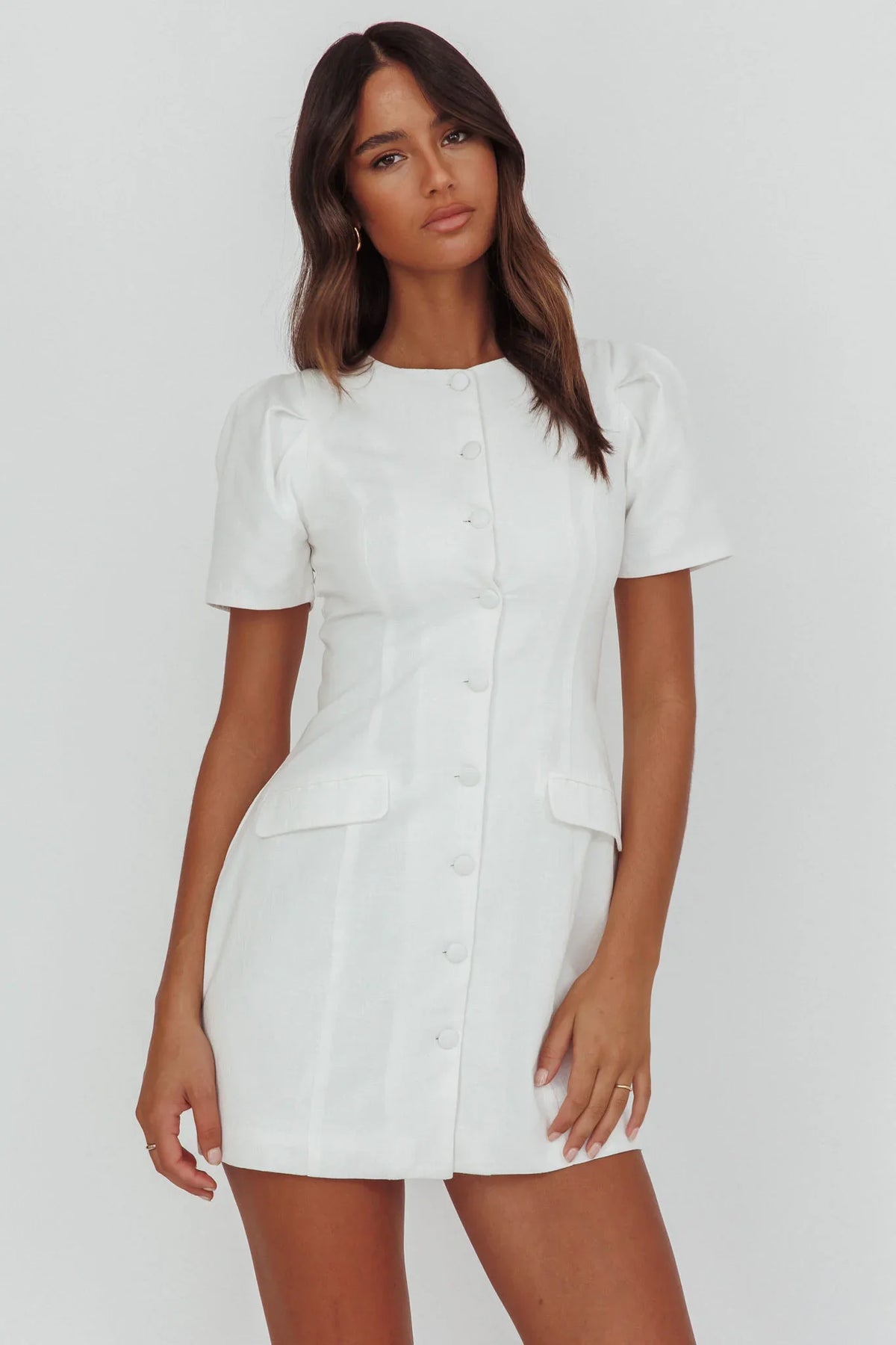 Philomena Button Front Mini Dress White