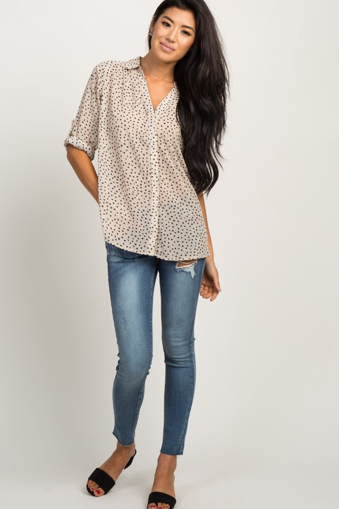 Beige Polka Dot Chiffon Blouse
