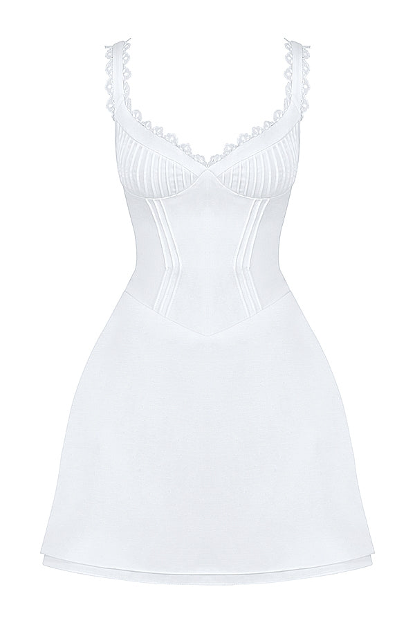 white pin tuck mini dress