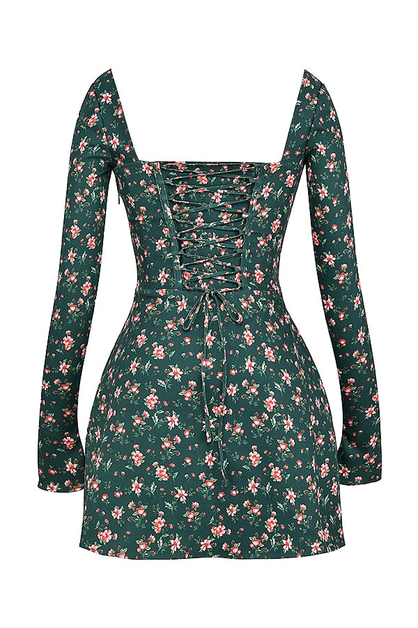 green floral corset mini dress