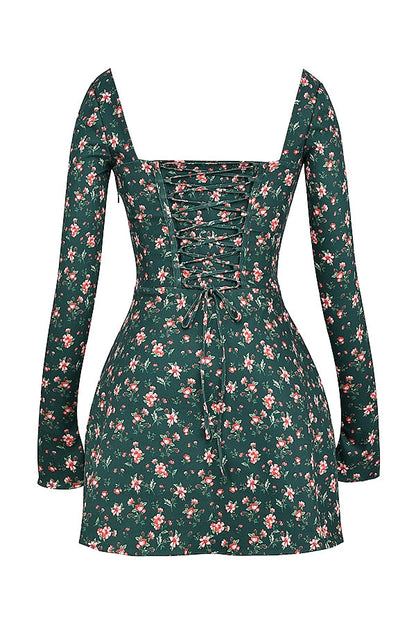 green floral corset mini dress