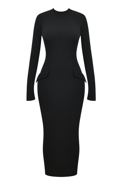 black turtleneck maxi dress