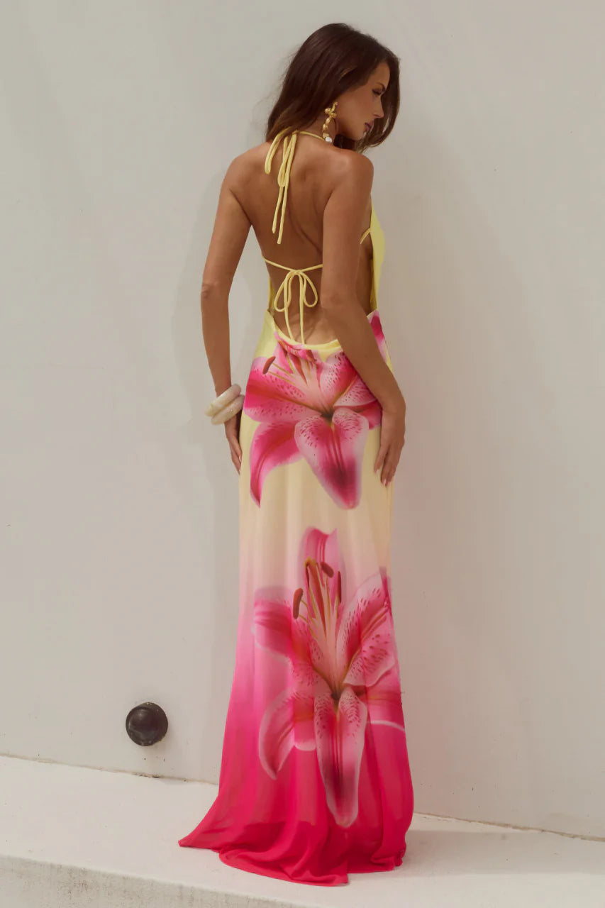 JULIANA COWL HIGH SLIT MAXI DRESS - PINK LILY