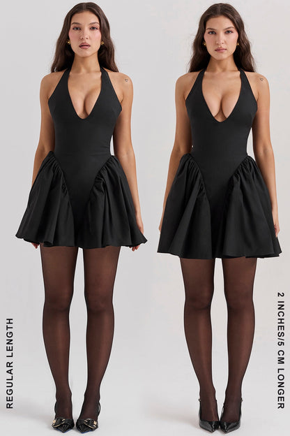black halter mini dress