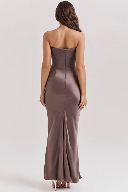 smoke strapless corset maxi dress