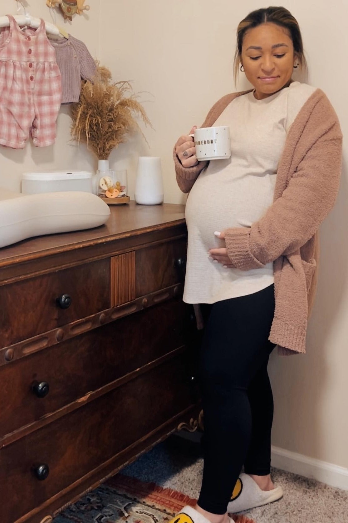 Beige Long Sleeve Ribbed Maternity Top