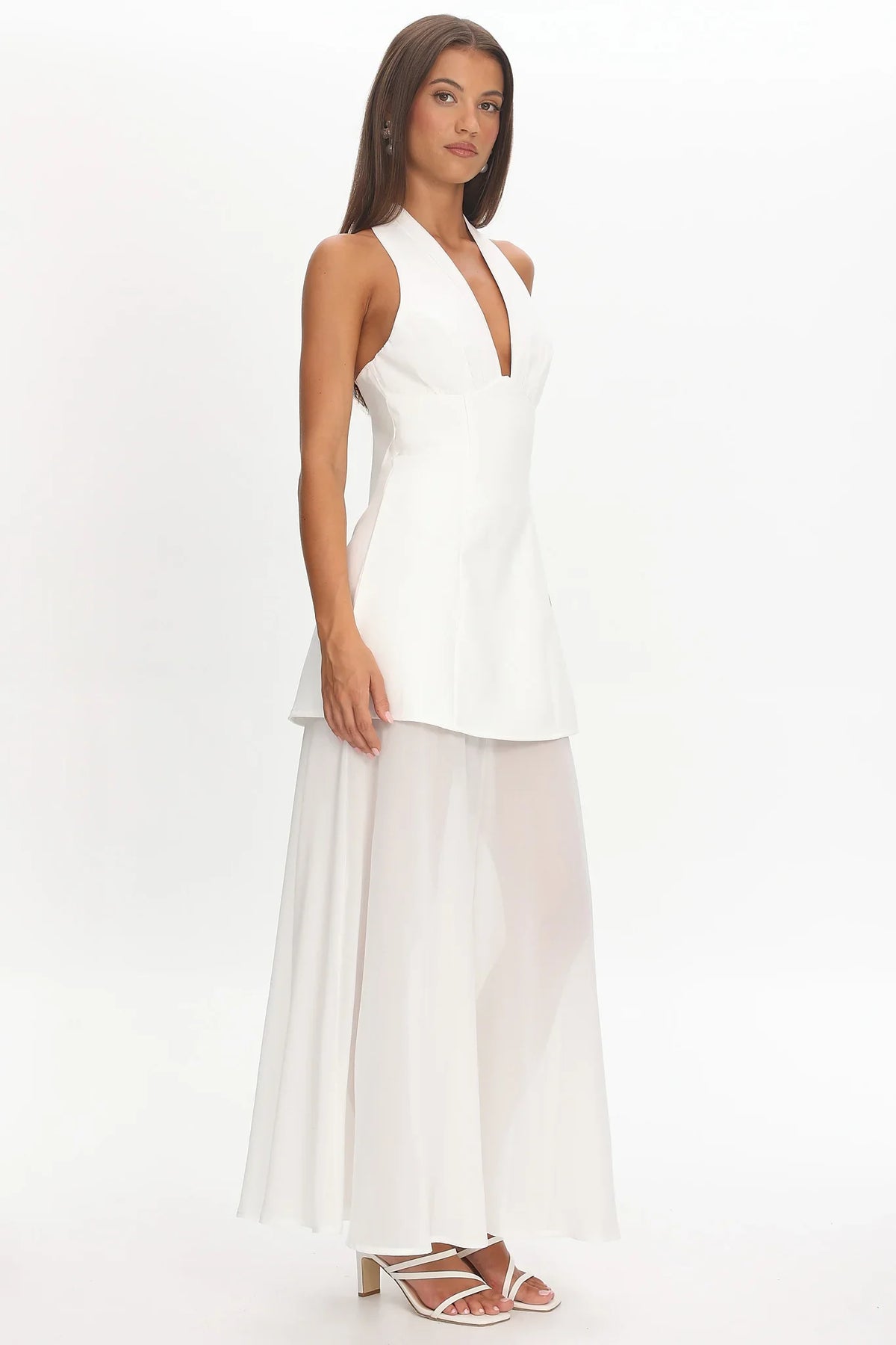 Opulent Halterneck Layered Maxi Dress White