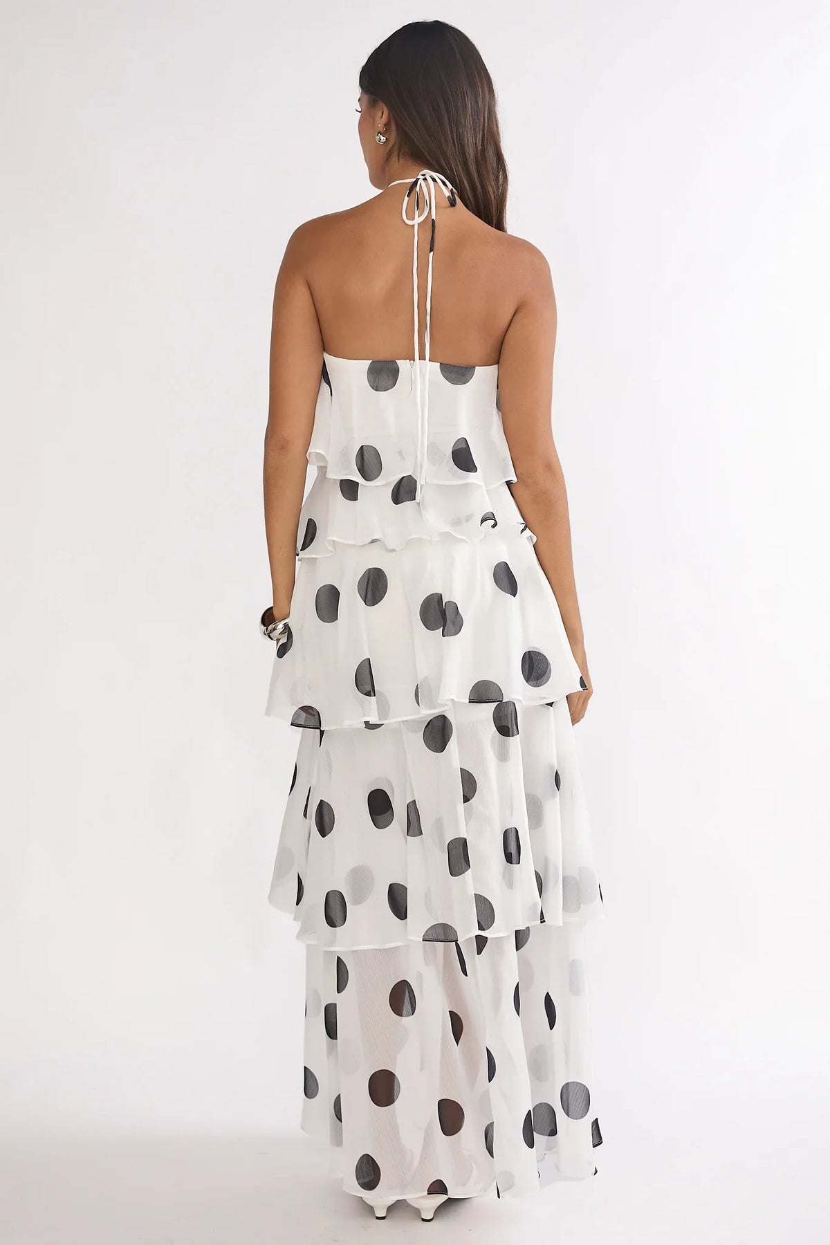 Darylyn Tiered Ruffle Maxi Dress Polka Dot White