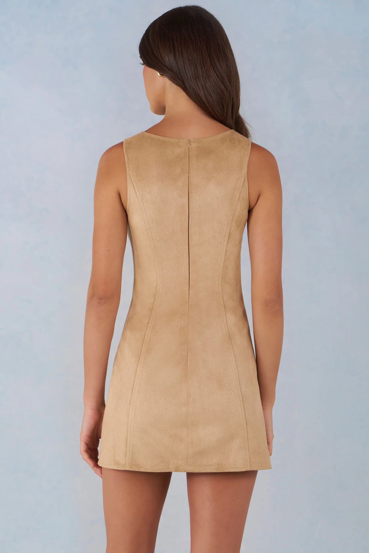 Faux Suede A-Line Mini Dress in Tan