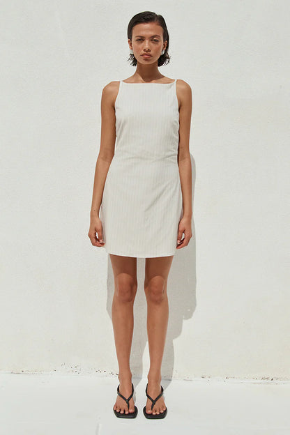 HEATHER MINI DRESS - STONE PINSTRIPE