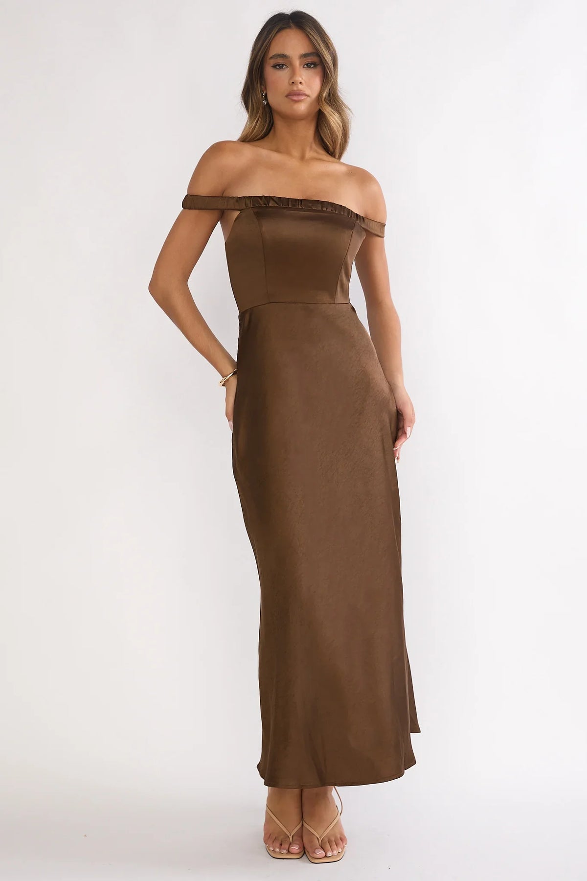 Cari Off-Shoulder Strap Maxi Dress Chocolate