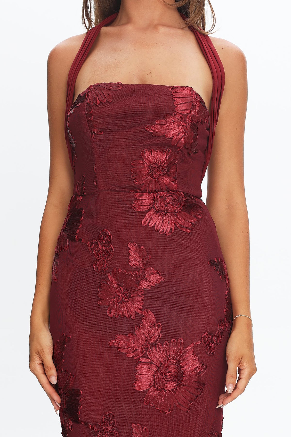 Serenya Halterneck Embellished Maxi Dress Wine