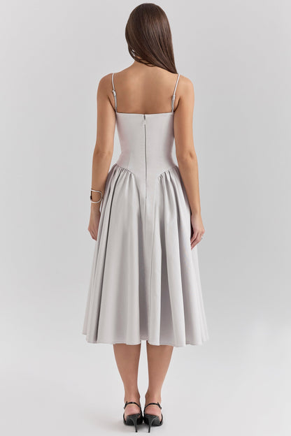 dove grey corset midi dress