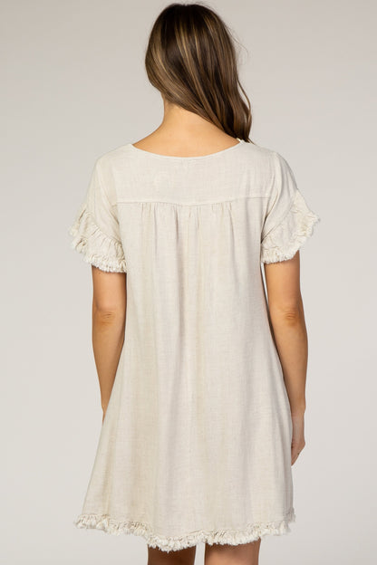 Beige Fringe Linen Maternity Dress