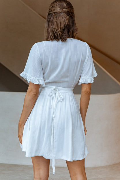 Cara Frill Trim Wrap Dress White