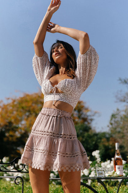 Blanche Floral Lace Trim Skirt Blush