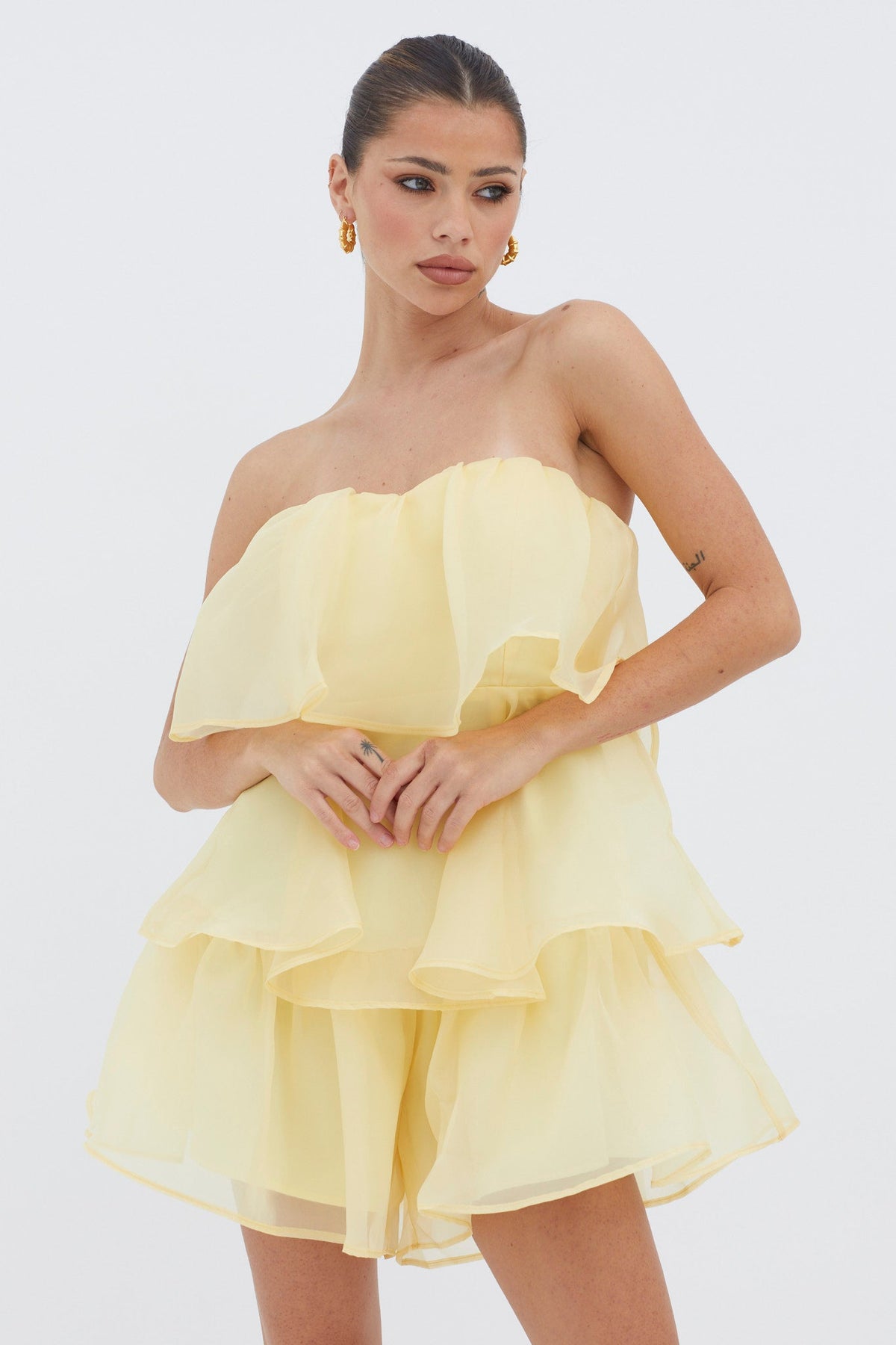 Behati Tiered Layer Romper Yellow