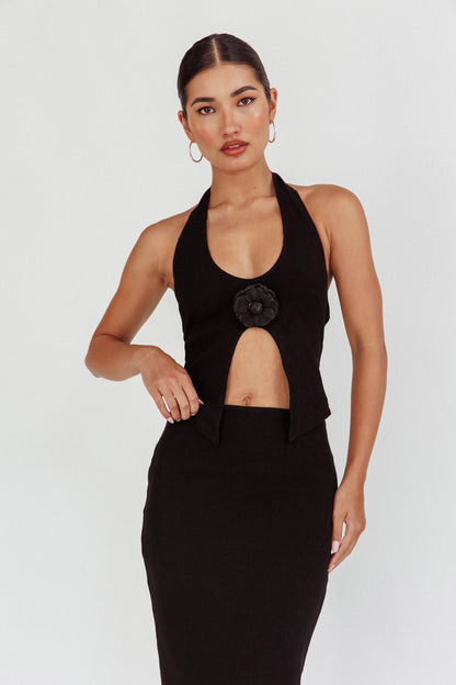 Blackthorn Halter Neck Rosette Top Black